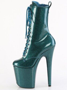 8" Teal Glitter Platform Ankle Boots | 4" PF Lace-Up Festival Dance Heels